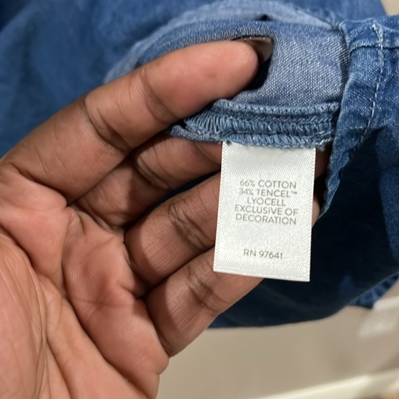 J. Jill Denim Womens M Embroidered Indigo Dress Knee Length Split Neck - Picture 8 of 9